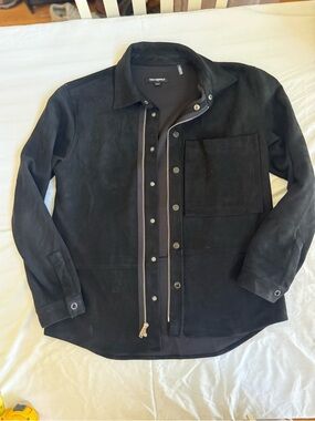 Karl Lagerfeld Black Faux Suede Snap-Front & Zipper Shirt/Light Jacket Men’s M